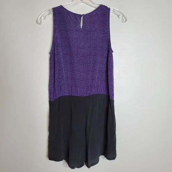 Foreign Exchange 100% Silk Purple + Black Spotted Sleeveless Romper Size XS - Picture 2 of 12